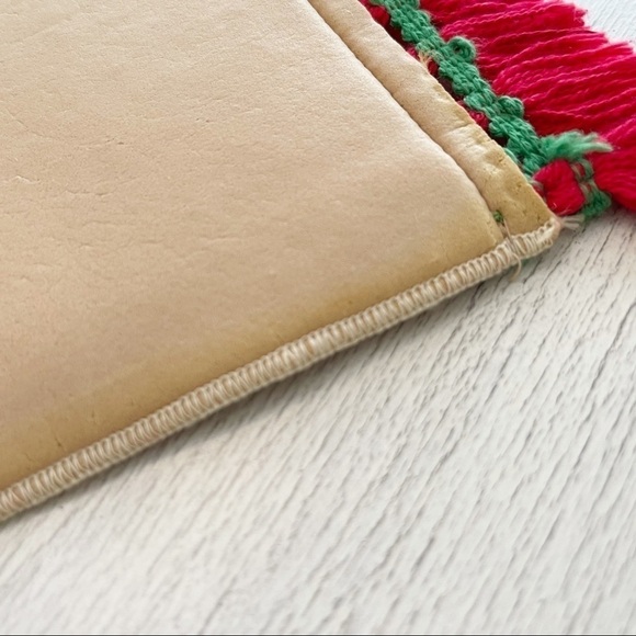 Vintage MCM Burlap Padded Table Runner & Placemats Green Red Tassel Christmas - Picture 7 of 11